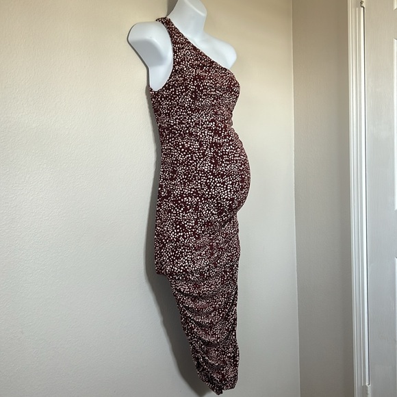Pinkblush Brown Animal Print Asymmetrical One Shoulder Maternity Midi Dress - Picture 7 of 13